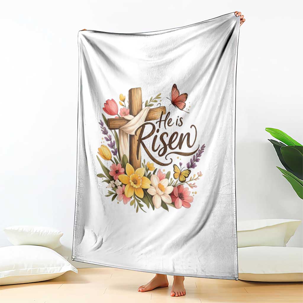 He Is Risen Floral Cross Christian Easter Throw Blanket Spring Flowers Butterfly Faith Inspirational Gift