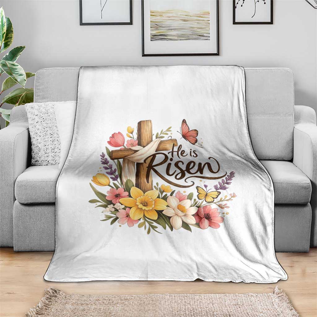 He Is Risen Floral Cross Christian Easter Throw Blanket Spring Flowers Butterfly Faith Inspirational Gift