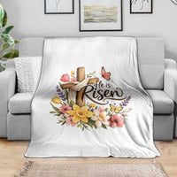 He Is Risen Floral Cross Christian Easter Throw Blanket Spring Flowers Butterfly Faith Inspirational Gift