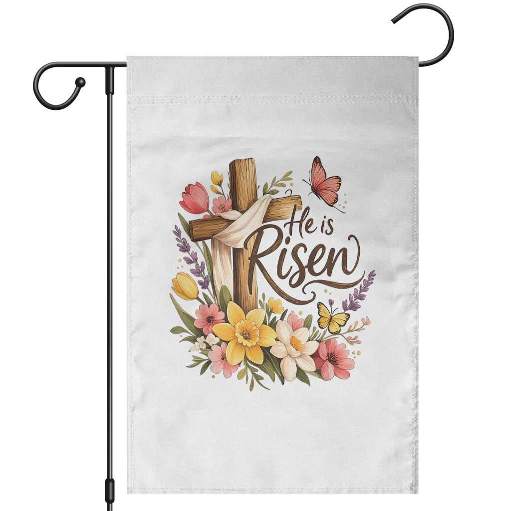 He Is Risen Floral Cross Christian Easter Garden Flag Spring Flowers Butterfly Faith Inspirational Gift