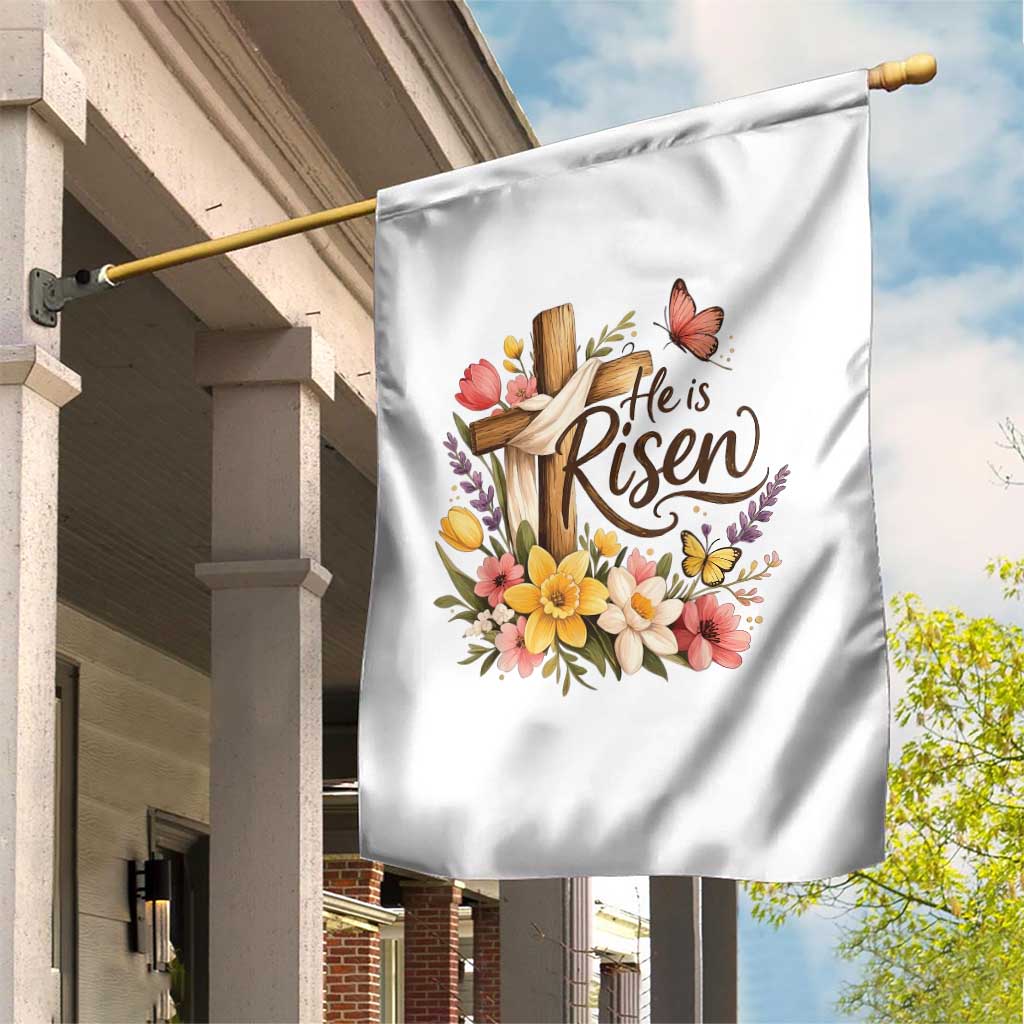 He Is Risen Floral Cross Christian Easter Garden Flag Spring Flowers Butterfly Faith Inspirational Gift