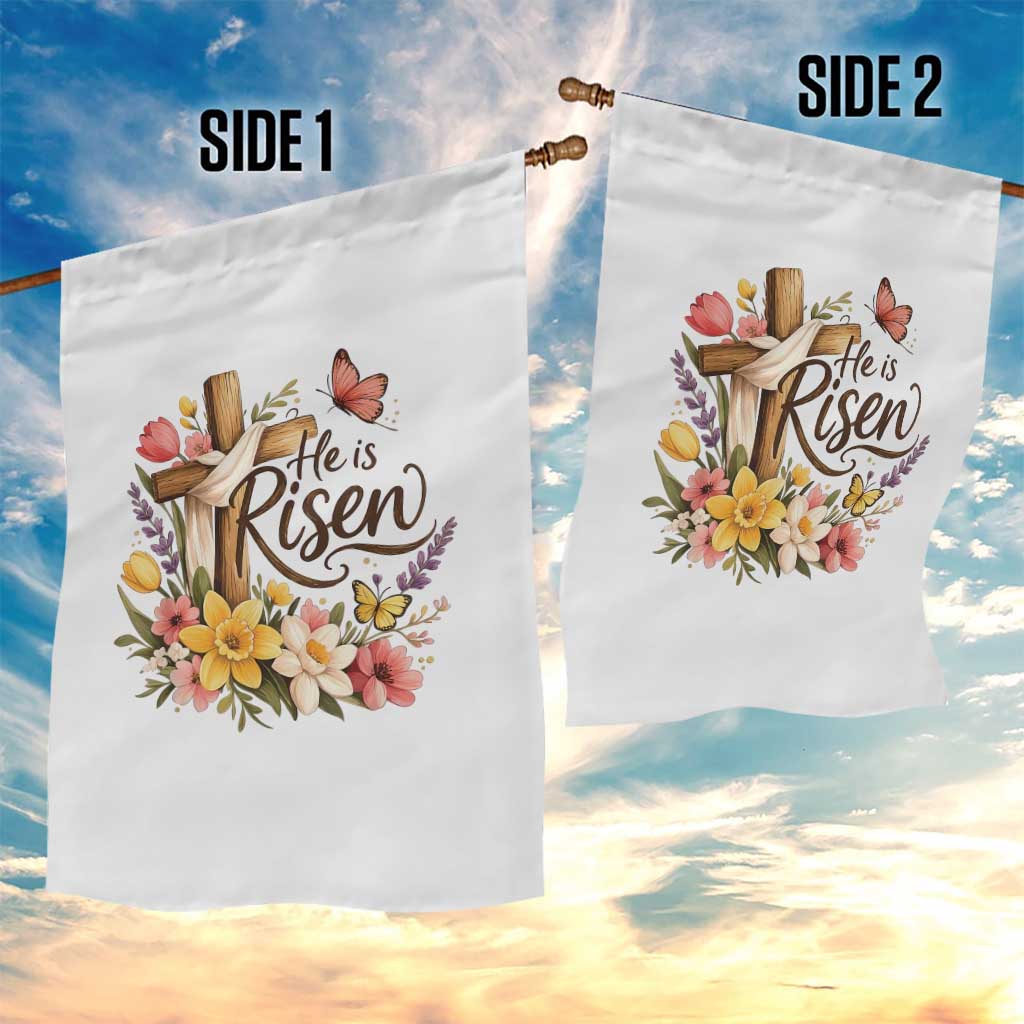 He Is Risen Floral Cross Christian Easter Garden Flag Spring Flowers Butterfly Faith Inspirational Gift