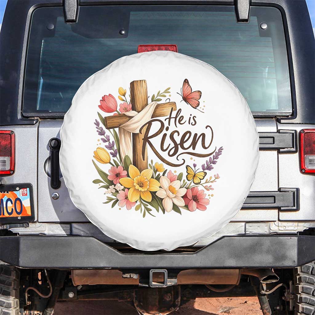 He Is Risen Floral Cross Christian Easter Spare Tire Cover Spring Flowers Butterfly Faith Inspirational Gift