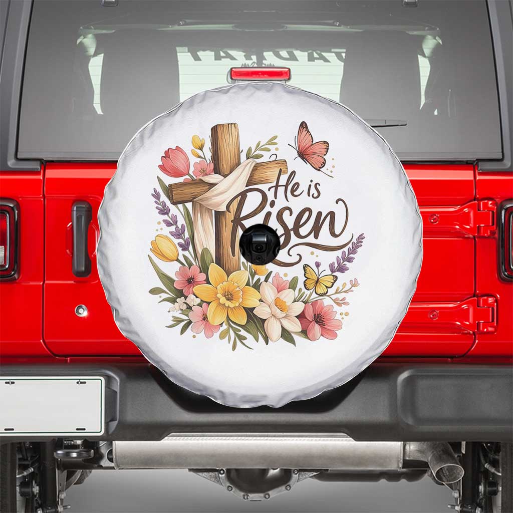 He Is Risen Floral Cross Christian Easter Spare Tire Cover Spring Flowers Butterfly Faith Inspirational Gift