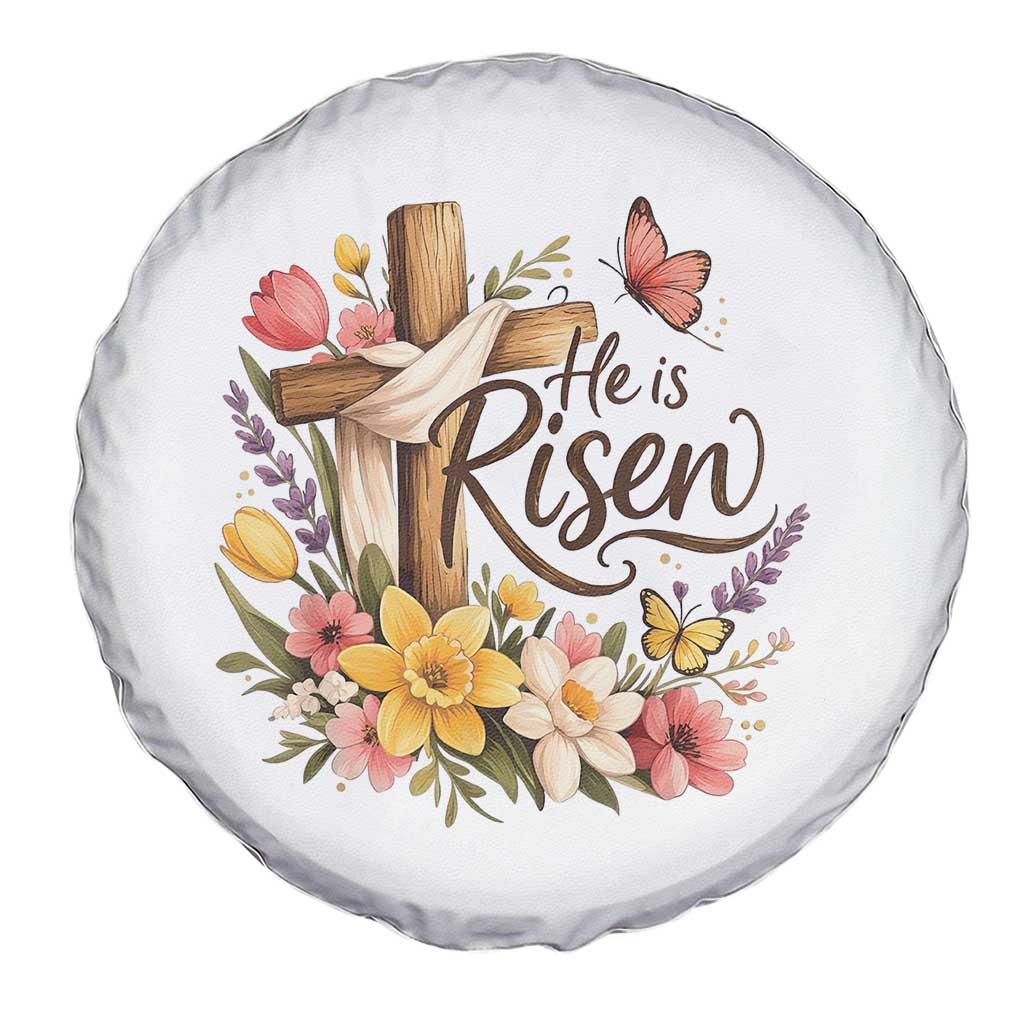 He Is Risen Floral Cross Christian Easter Spare Tire Cover Spring Flowers Butterfly Faith Inspirational Gift