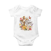 He Is Risen Floral Cross Christian Easter Baby Onesie Spring Flowers Butterfly Faith Inspirational Gift