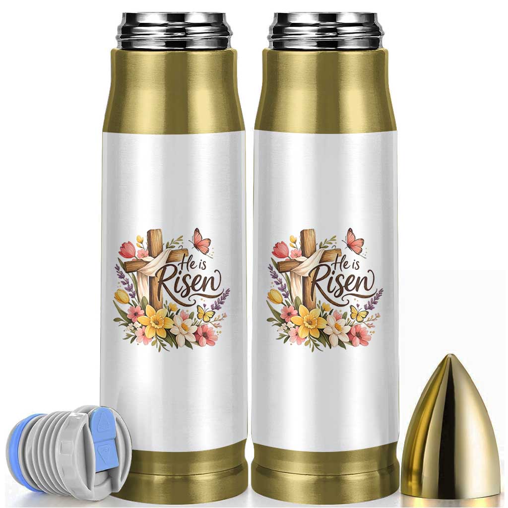 He Is Risen Floral Cross Christian Easter Bullet Tumbler Spring Flowers Butterfly Faith Inspirational Gift