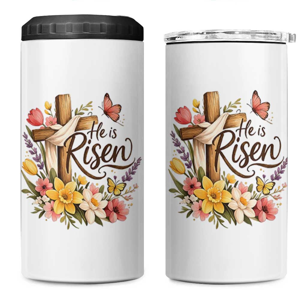 He Is Risen Floral Cross Christian Easter 4 in 1 Can Cooler Tumbler Spring Flowers Butterfly Faith Inspirational Gift