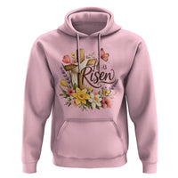 He Is Risen Floral Cross Christian Easter Hoodie Spring Flowers Butterfly Faith Inspirational Gift