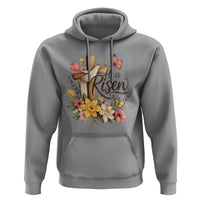 He Is Risen Floral Cross Christian Easter Hoodie Spring Flowers Butterfly Faith Inspirational Gift