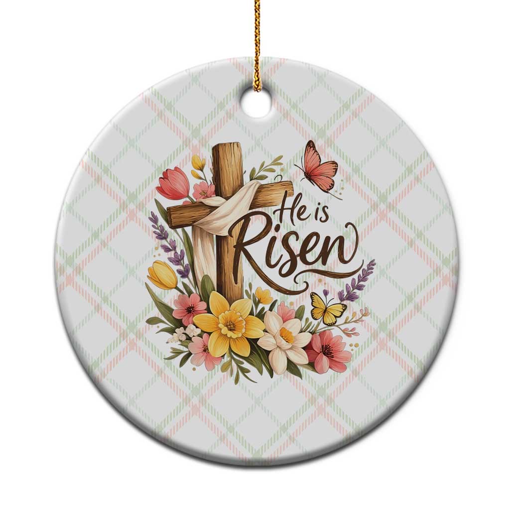 He Is Risen Floral Cross Christian Easter Ceramic Ornament Spring Flowers Butterfly Faith Inspirational Gift