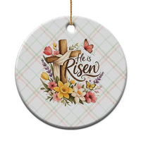 He Is Risen Floral Cross Christian Easter Ceramic Ornament Spring Flowers Butterfly Faith Inspirational Gift
