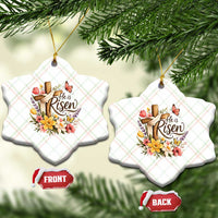 He Is Risen Floral Cross Christian Easter Ceramic Ornament Spring Flowers Butterfly Faith Inspirational Gift