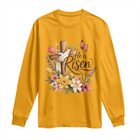 He Is Risen Floral Cross Christian Easter Long Sleeve Shirt Spring Flowers Butterfly Faith Inspirational Gift