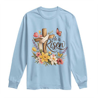 He Is Risen Floral Cross Christian Easter Long Sleeve Shirt Spring Flowers Butterfly Faith Inspirational Gift