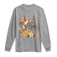 He Is Risen Floral Cross Christian Easter Long Sleeve Shirt Spring Flowers Butterfly Faith Inspirational Gift