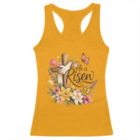 He Is Risen Floral Cross Christian Easter Racerback Tank Top Spring Flowers Butterfly Faith Inspirational Gift