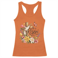 He Is Risen Floral Cross Christian Easter Racerback Tank Top Spring Flowers Butterfly Faith Inspirational Gift