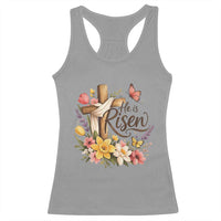 He Is Risen Floral Cross Christian Easter Racerback Tank Top Spring Flowers Butterfly Faith Inspirational Gift