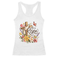 He Is Risen Floral Cross Christian Easter Racerback Tank Top Spring Flowers Butterfly Faith Inspirational Gift