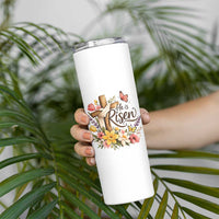 He Is Risen Floral Cross Christian Easter Skinny Tumbler Spring Flowers Butterfly Faith Inspirational Gift