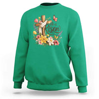 He Is Risen Floral Cross Christian Easter Sweatshirt Spring Flowers Butterfly Faith Inspirational Gift