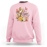 He Is Risen Floral Cross Christian Easter Sweatshirt Spring Flowers Butterfly Faith Inspirational Gift