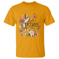 He Is Risen Floral Cross Christian Easter T Shirt Spring Flowers Butterfly Faith Inspirational Gift
