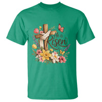 He Is Risen Floral Cross Christian Easter T Shirt Spring Flowers Butterfly Faith Inspirational Gift