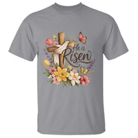 He Is Risen Floral Cross Christian Easter T Shirt Spring Flowers Butterfly Faith Inspirational Gift