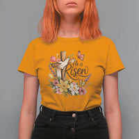 He Is Risen Floral Cross Christian Easter T Shirt For Women Spring Flowers Butterfly Faith Inspirational Gift