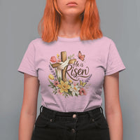 He Is Risen Floral Cross Christian Easter T Shirt For Women Spring Flowers Butterfly Faith Inspirational Gift