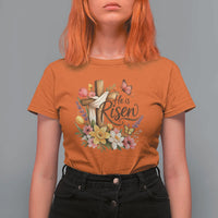 He Is Risen Floral Cross Christian Easter T Shirt For Women Spring Flowers Butterfly Faith Inspirational Gift