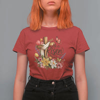 He Is Risen Floral Cross Christian Easter T Shirt For Women Spring Flowers Butterfly Faith Inspirational Gift