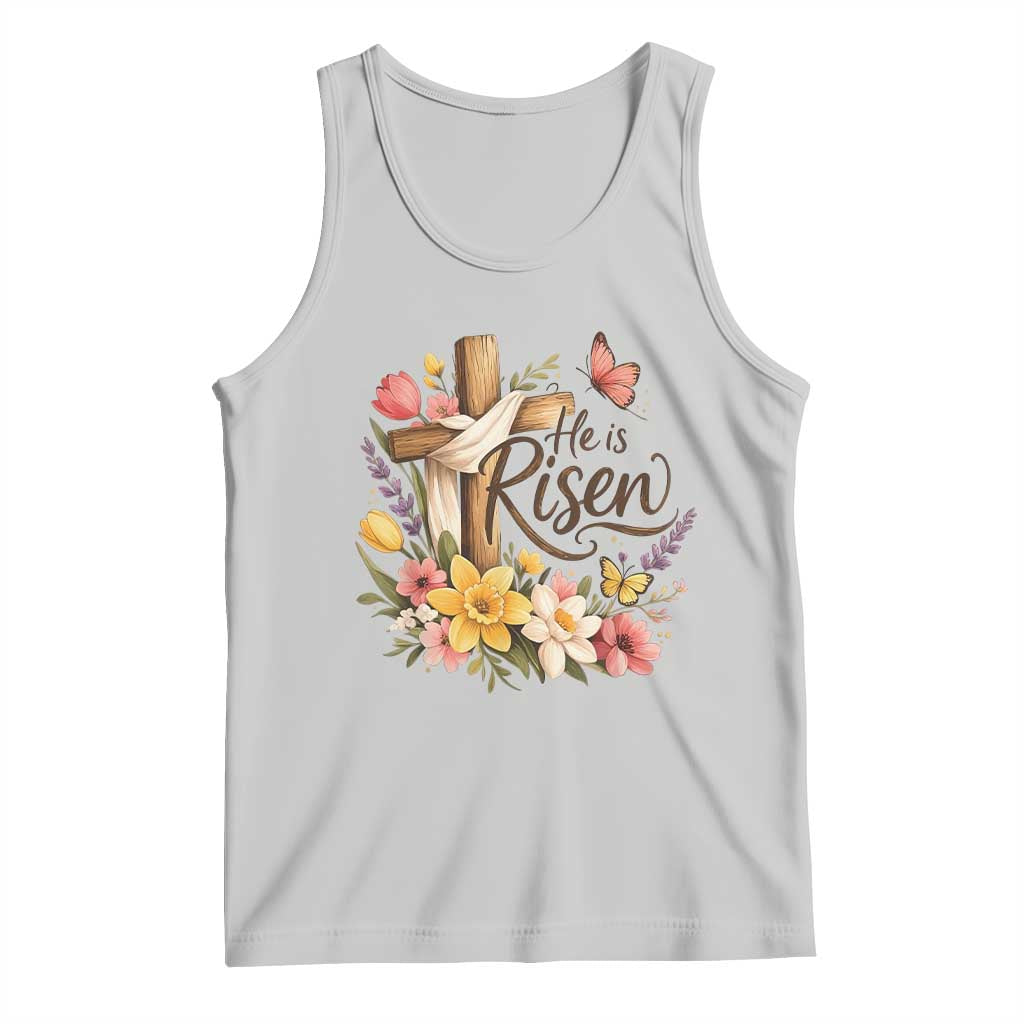 He Is Risen Floral Cross Christian Easter Tank Top Spring Flowers Butterfly Faith Inspirational Gift