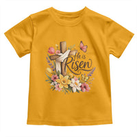 He Is Risen Floral Cross Christian Easter Toddler T Shirt Spring Flowers Butterfly Faith Inspirational Gift