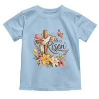 He Is Risen Floral Cross Christian Easter Toddler T Shirt Spring Flowers Butterfly Faith Inspirational Gift