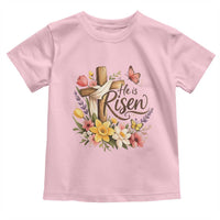 He Is Risen Floral Cross Christian Easter Toddler T Shirt Spring Flowers Butterfly Faith Inspirational Gift