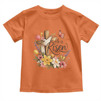 He Is Risen Floral Cross Christian Easter Toddler T Shirt Spring Flowers Butterfly Faith Inspirational Gift