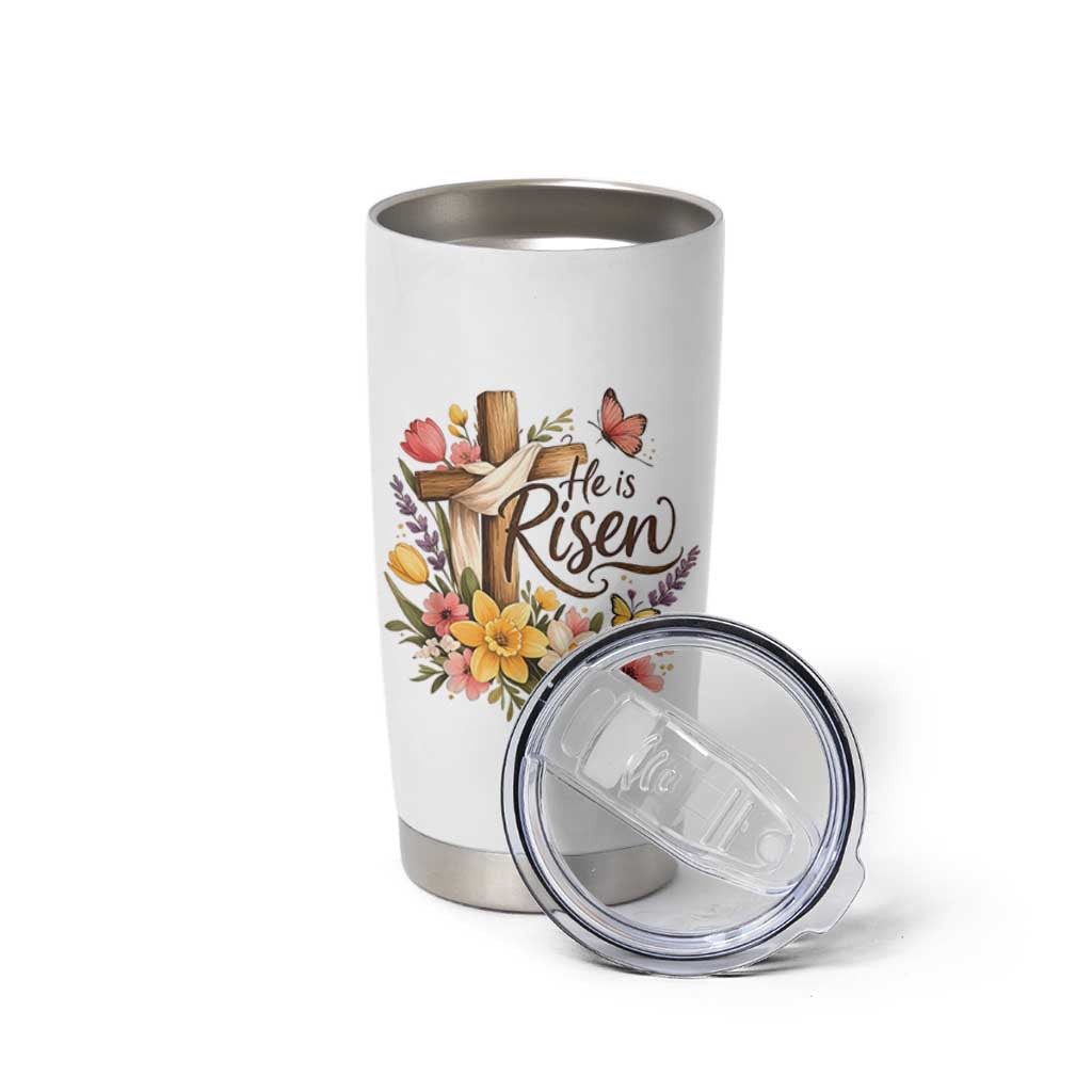 He Is Risen Floral Cross Christian Easter Tumbler Cup Spring Flowers Butterfly Faith Inspirational Gift