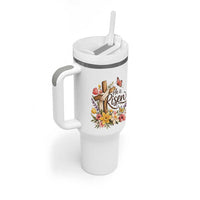 He Is Risen Floral Cross Christian Easter Tumbler With Handle Spring Flowers Butterfly Faith Inspirational Gift