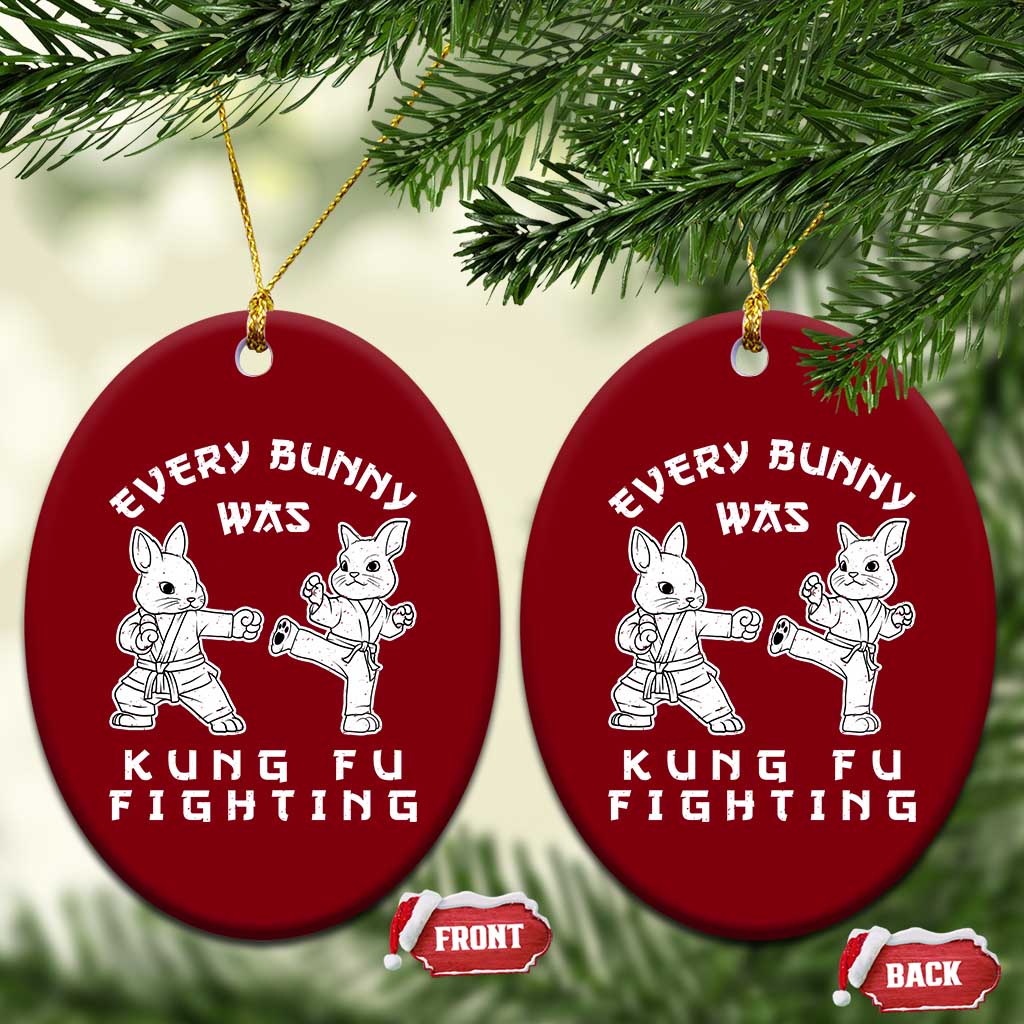 Funny Easter Rabbit Martial Arts Ceramic Ornament Every Bunny Was Kung Fu Fighting Cute Bunny Humor Gift