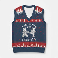 Funny Easter Rabbit Martial Arts V-Neck Knit Sweater Vest Every Bunny Was Kung Fu Fighting Cute Bunny Humor Gift