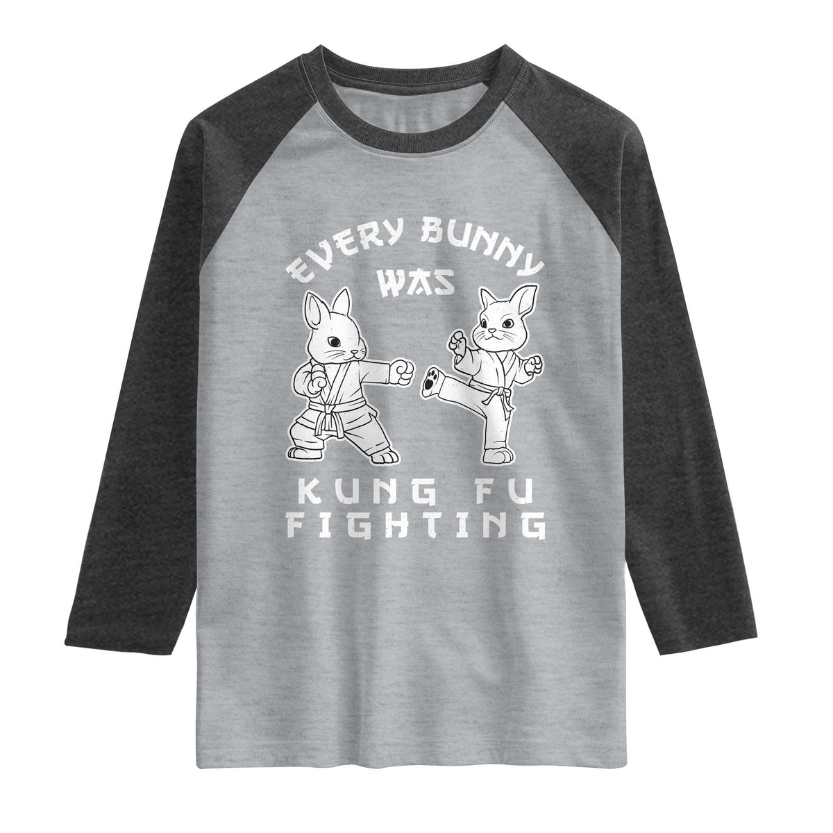 Funny Easter Rabbit Martial Arts Raglan Shirt Every Bunny Was Kung Fu Fighting Cute Bunny Humor Gift
