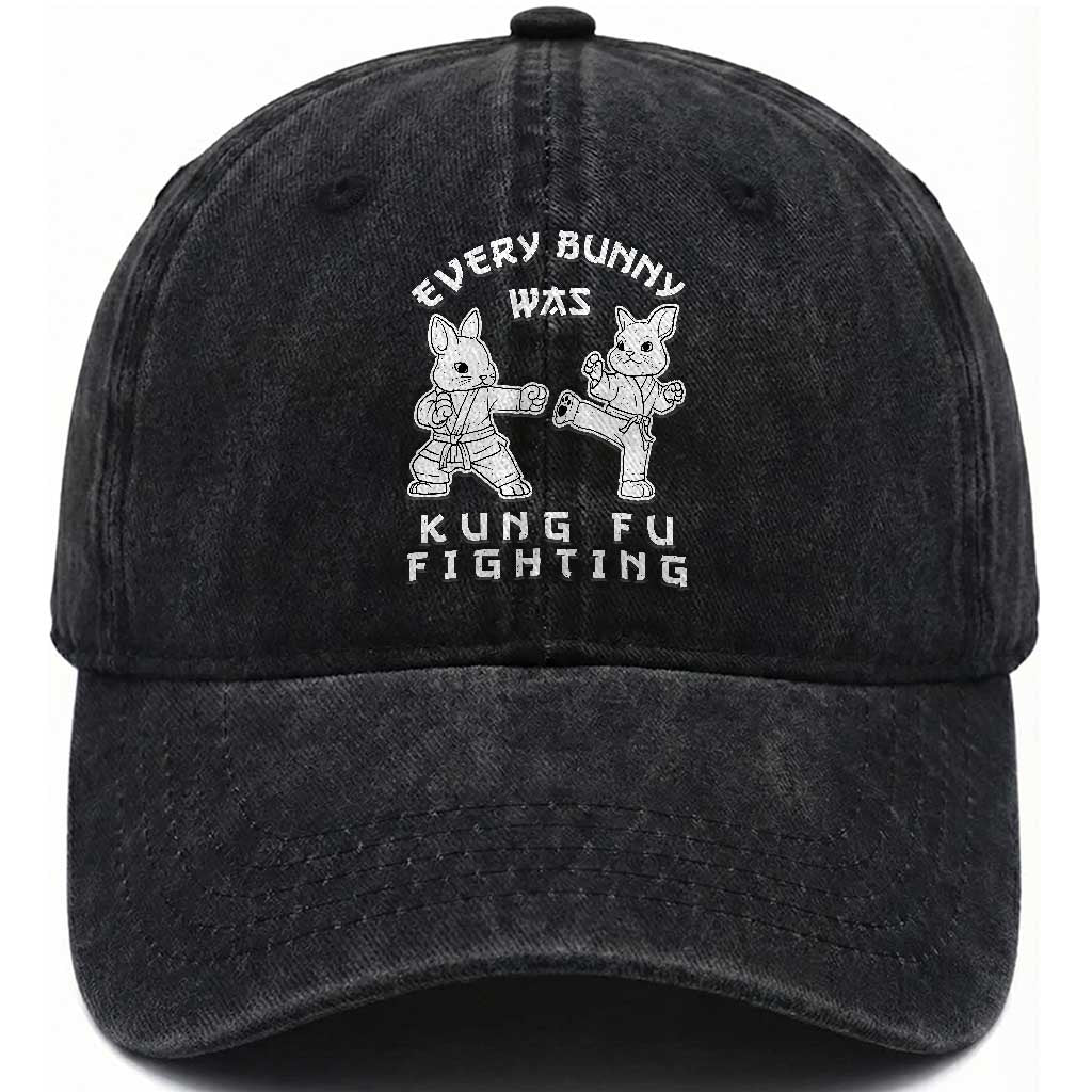 Funny Easter Rabbit Martial Arts Washed Cotton Baseball Cap Every Bunny Was Kung Fu Fighting Cute Bunny Humor Gift