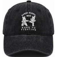 Funny Easter Rabbit Martial Arts Washed Cotton Baseball Cap Every Bunny Was Kung Fu Fighting Cute Bunny Humor Gift