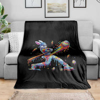 Cool Easter Bunny Baseball Player Neon Paint Splash Graphic Throw Blanket Funny Rabbit Sports with Egg Bat Hit Gift