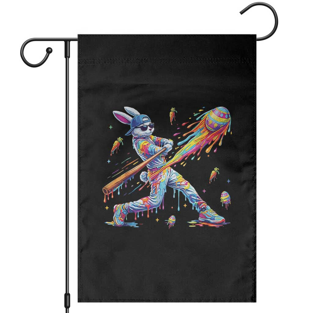 Cool Easter Bunny Baseball Player Neon Paint Splash Graphic Garden Flag Funny Rabbit Sports with Egg Bat Hit Gift