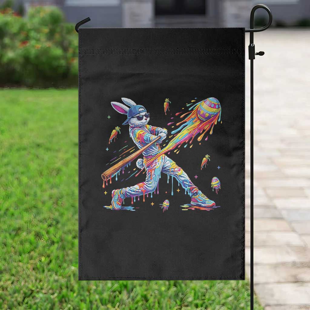 Cool Easter Bunny Baseball Player Neon Paint Splash Graphic Garden Flag Funny Rabbit Sports with Egg Bat Hit Gift
