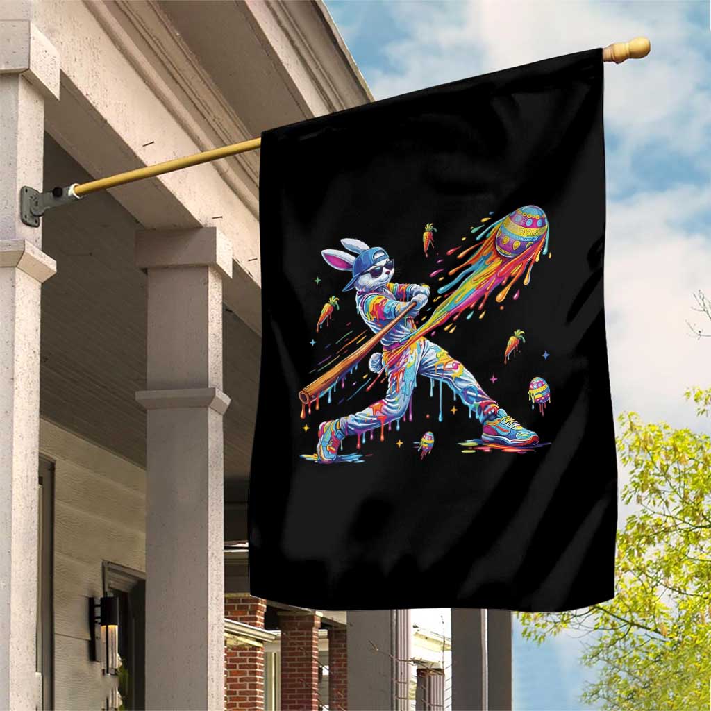 Cool Easter Bunny Baseball Player Neon Paint Splash Graphic Garden Flag Funny Rabbit Sports with Egg Bat Hit Gift